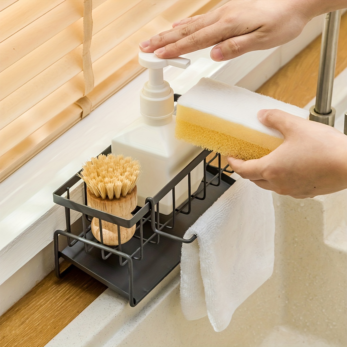 Sink Caddy Sponge Holder, Kitchen Sink Organizer For Dish Rag Soap