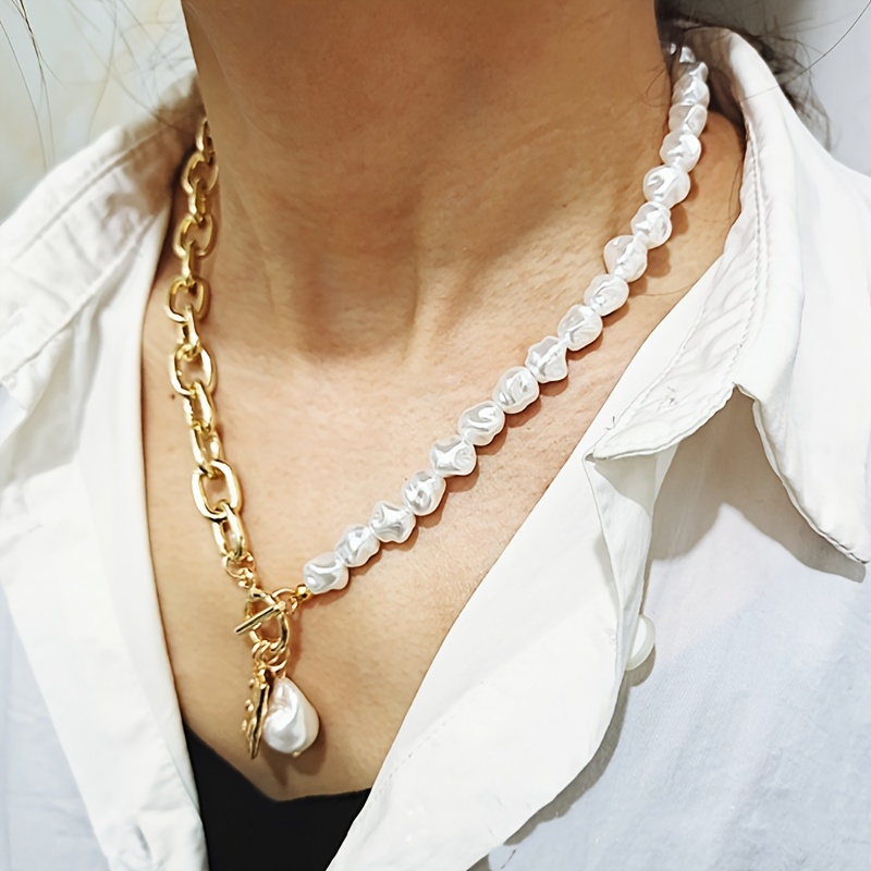 Irregular Pearl String Necklace - Gold Electroplated