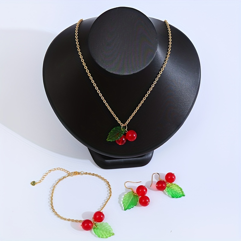 4pcs Earrings + Necklace + Bracelet Coquette Style Jewelry Set Made Of Pink  Beads Match Daily Outfits Sweet Gift For Female