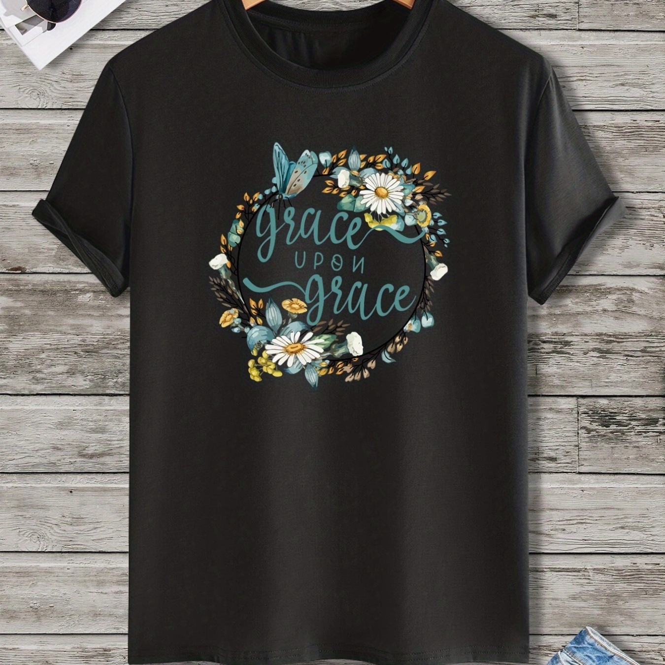 

'grace Upon Grace' Round Neck T-shirts, Causal Tees, Short Sleeves Tops, Men's Summer Clothing