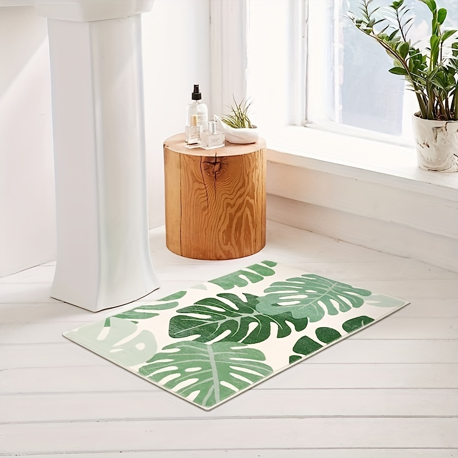 Leaf Print Absorbent Non-Slip Bathroom Mat - Style C / Small