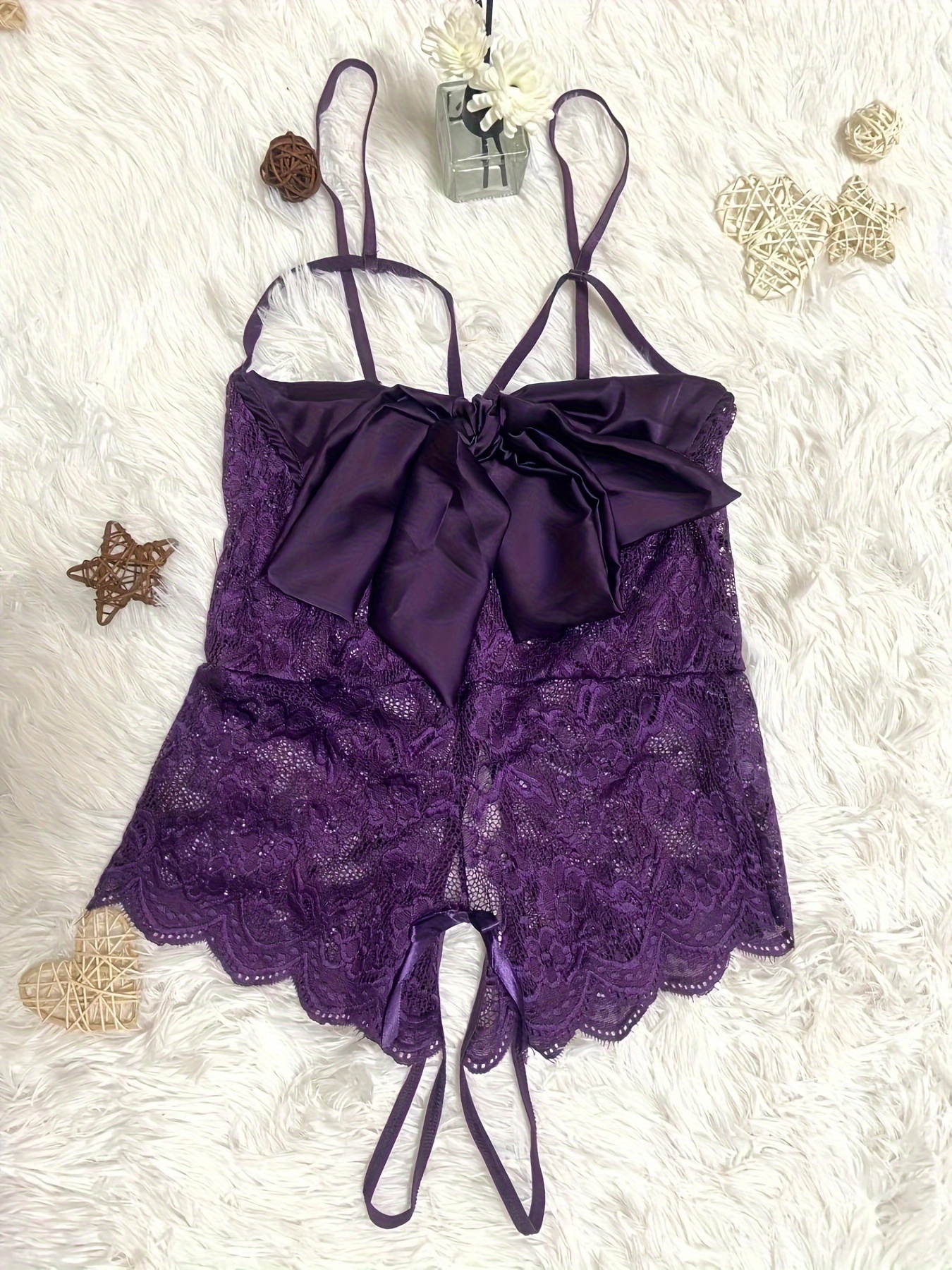 Hot Floral Lace Bow Knot Teddy Deep V Backless Open Crotch - Temu