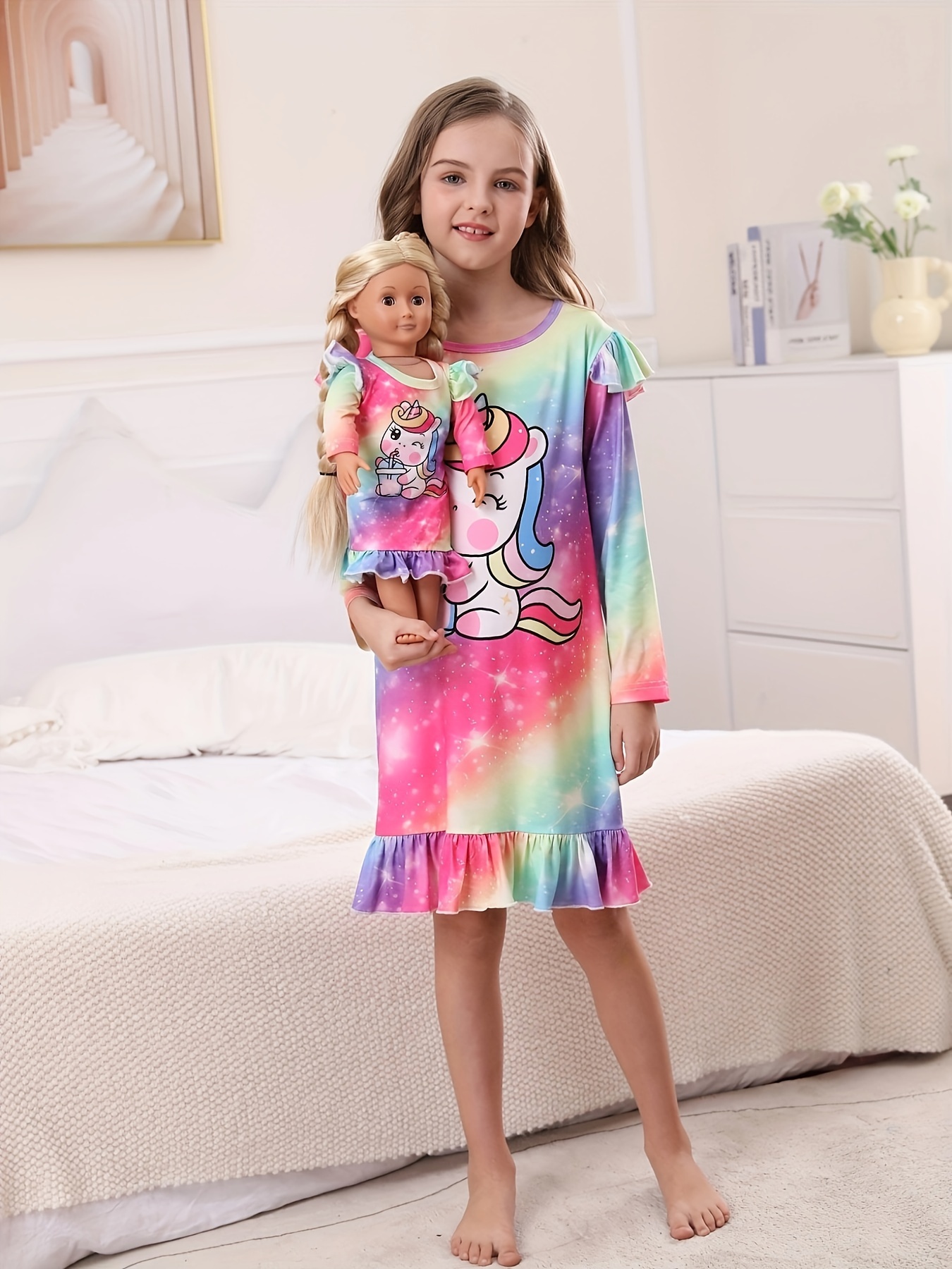 Matching Doll Girls Nightgown Unicorn Sleepwear American - Temu