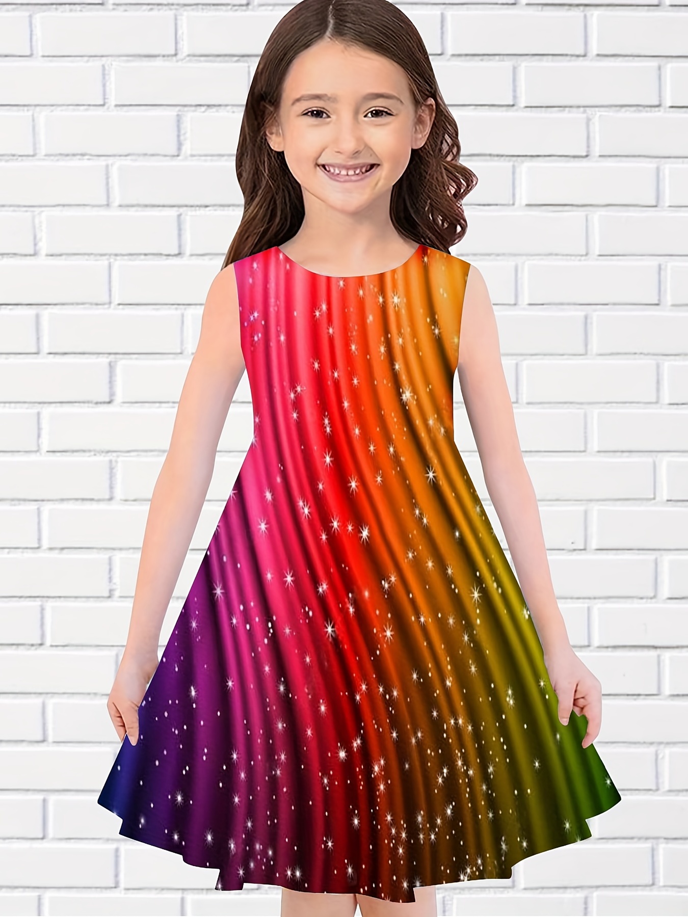 Cute Princess Dress Girls Rainbow Seven Color 3d Print - Temu