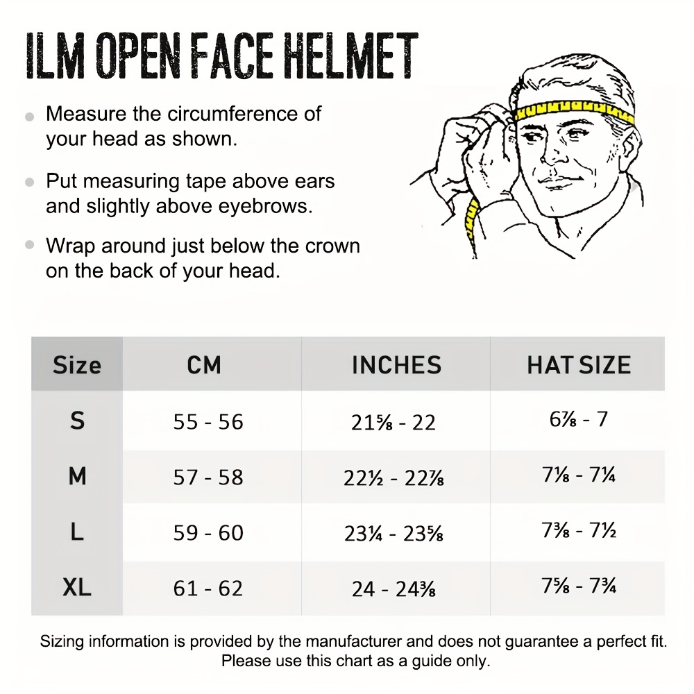 ILM 3/4 Open Face Motorcycle Helmet Model 883V