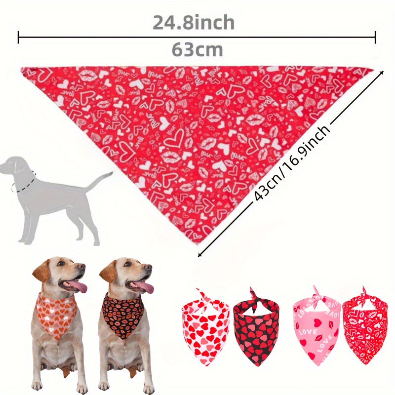 2pcs Valentines Day Dog Bandanas Triangle Reversible Adjustable