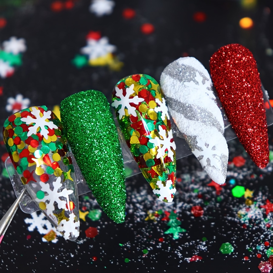  Christmas Nail Art Charms Red Green Nail Glitter Sequins Winter  Holographic Nail Art Supplies Accessories Xmas Nail Powder Dust Glitter  Rhinestones Snowflake Nail Sequin for Face Hair DIY Decorations : Beauty