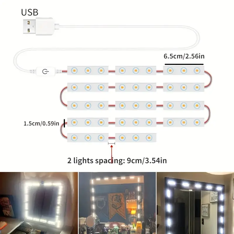 1 set usb powered 5v dimmable led module lights 42led touch sensing switch cold white strip lights light up your room bright makeup table and bathroom mirror make makeup more relaxed and beautiful details 1