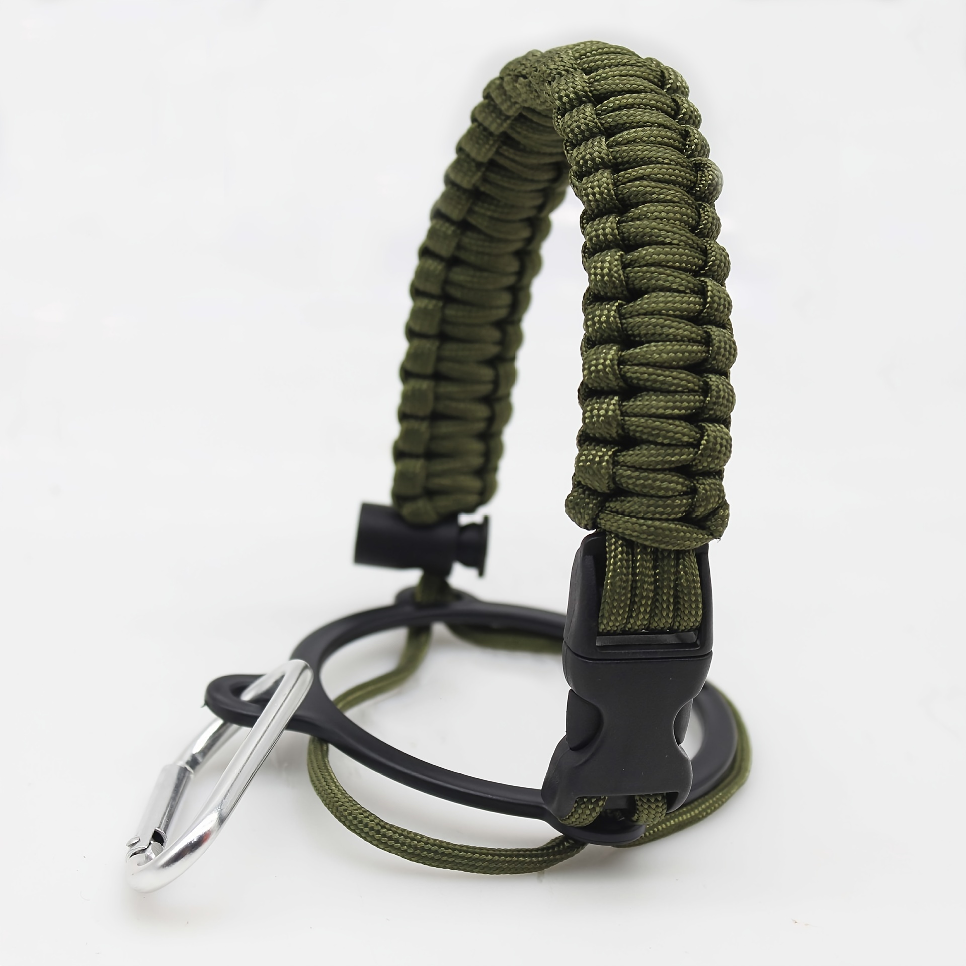 Compact adjustable bottle carry made from 2mm paracord that's small enough  to keep on a keyring. Included image of three step instructions, used a  double fisherman's knot, then heat shrink to keep