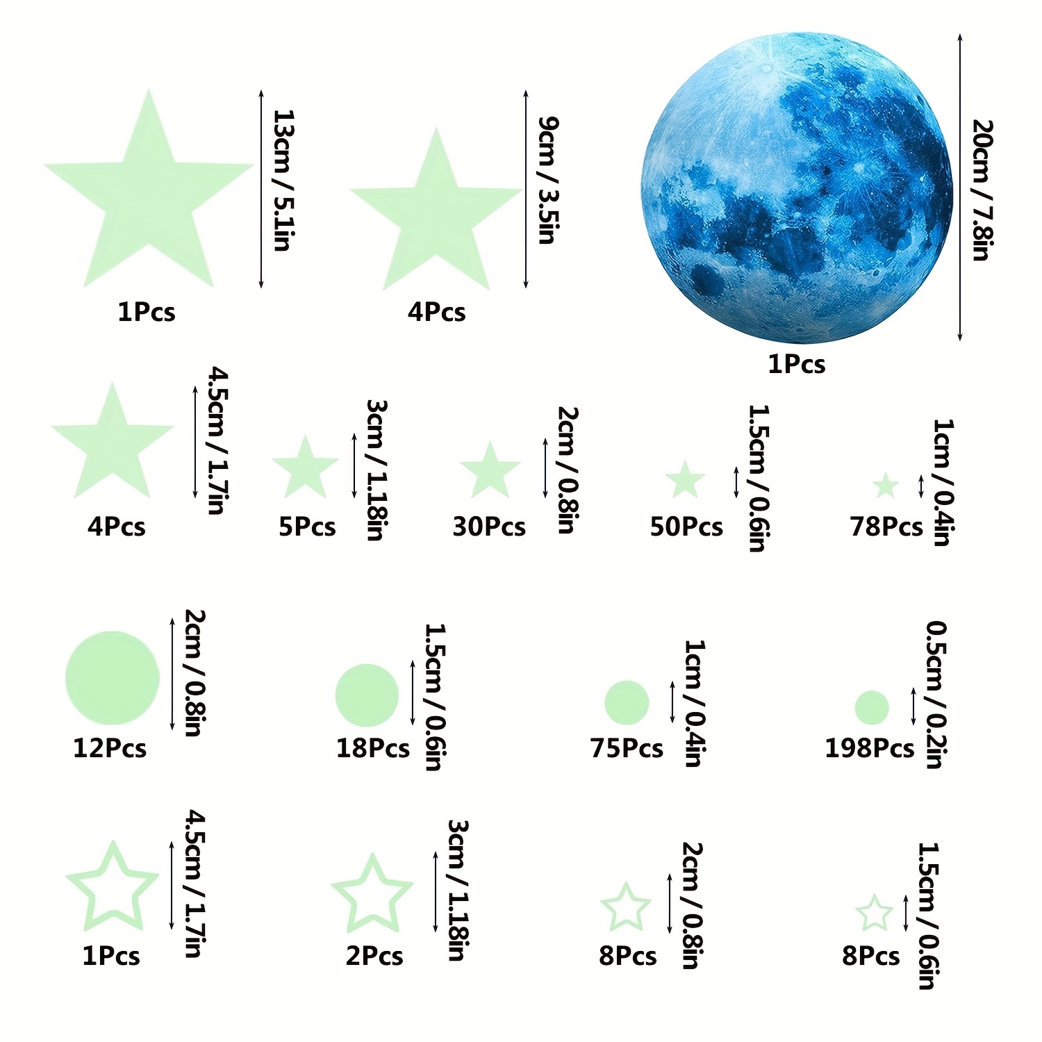 1630 piezas brillan en las estrellas oscuras para el techo resplandor en  las estrellas oscuras y calcomanías de pared lunar pegatinas luminosas para  el dormitorio niños niñas guardería living roo