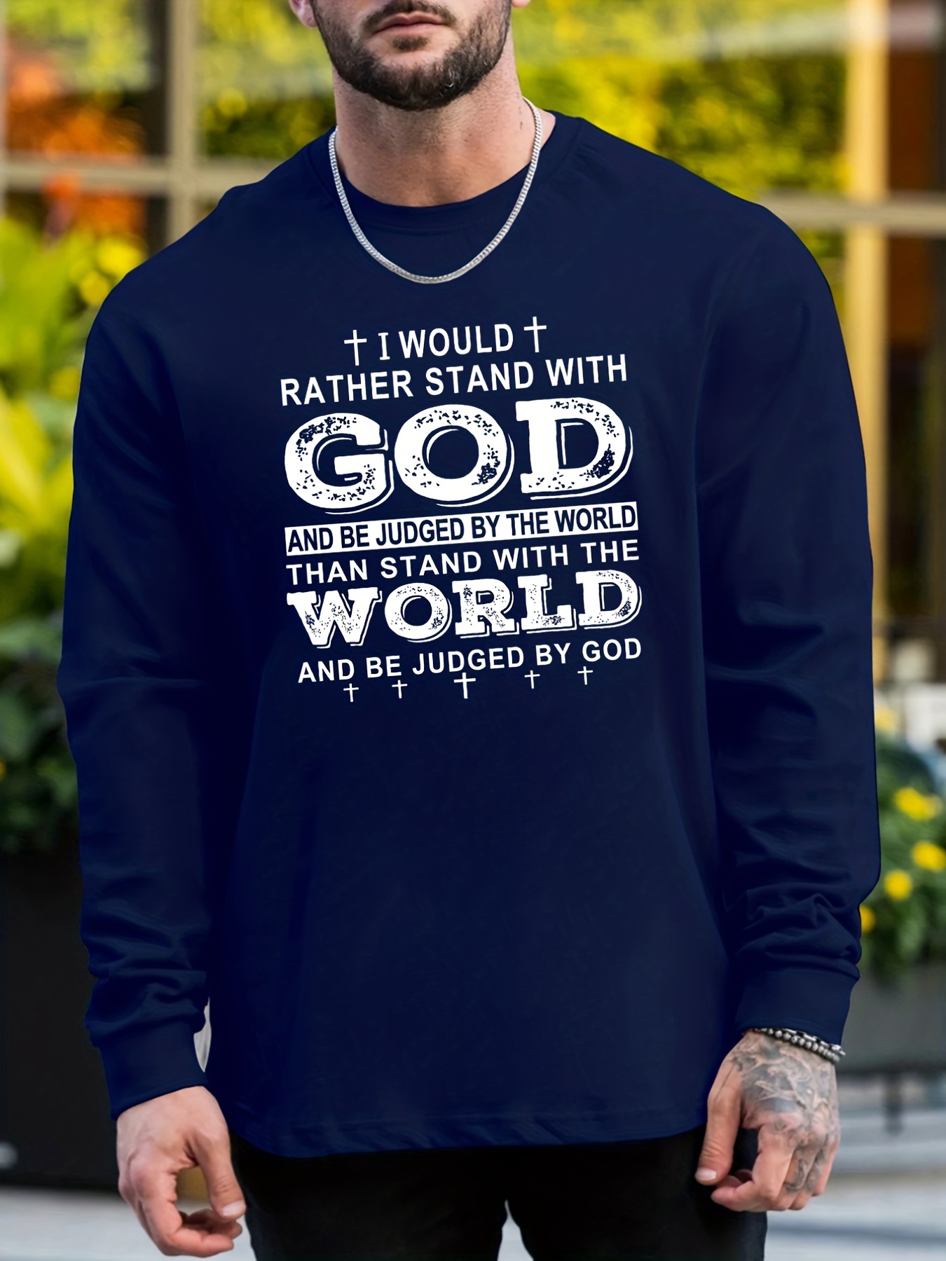 Plus Size Men's god Graphic Print T shirt Long Sleeves - Temu