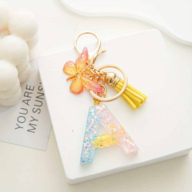 Golden Glitter Initial Letter Keychain Alphabet Key Chain - Temu