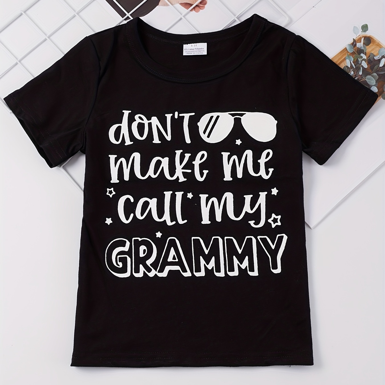 

"don't Make Me Call My Grammy" Sunglasses Print T-shirt, Round Neck Tees Tops Casual Soft Comfortable, Boys And Girls Summer Clothes