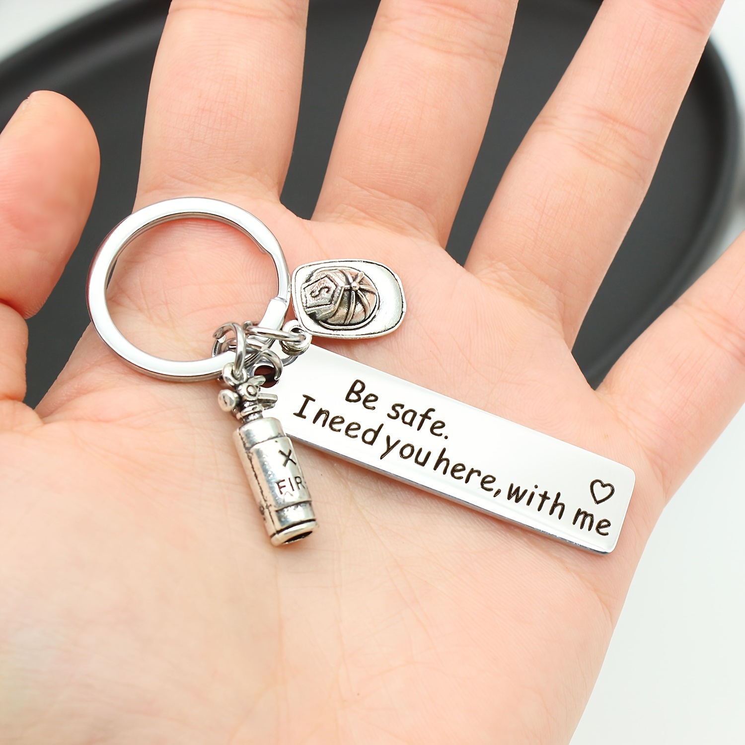 Police/Firefighter/Military Keychain - Be Safe I Need You Here With Me -  Purple Pelican Designs