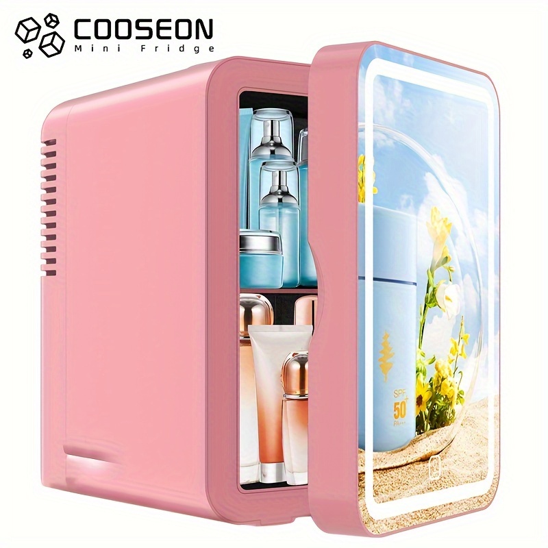  Easy-Take Skincare Fridge - Mini Fridge with Dimmable LED  Mirror (4 Liter/6 Can), Cooler and Warmer, for Refrigerating Makeup,  Skincare and Food, Mini Fridge for Bedroom, Office and Car, White 