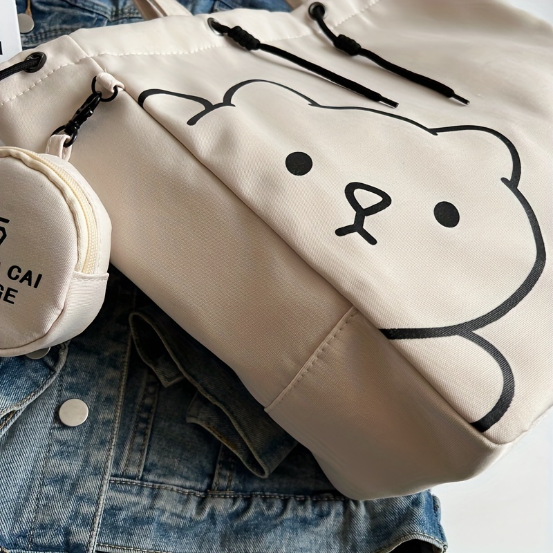 Cute Cartoon Bear Print Durable Shopping Bag With Little - Temu