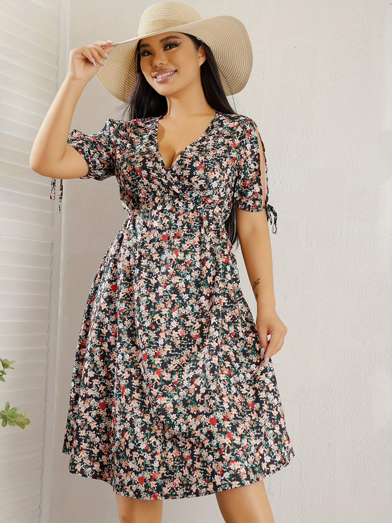 Womens Plus Floral Print Plus Size Summer Dress - Temu