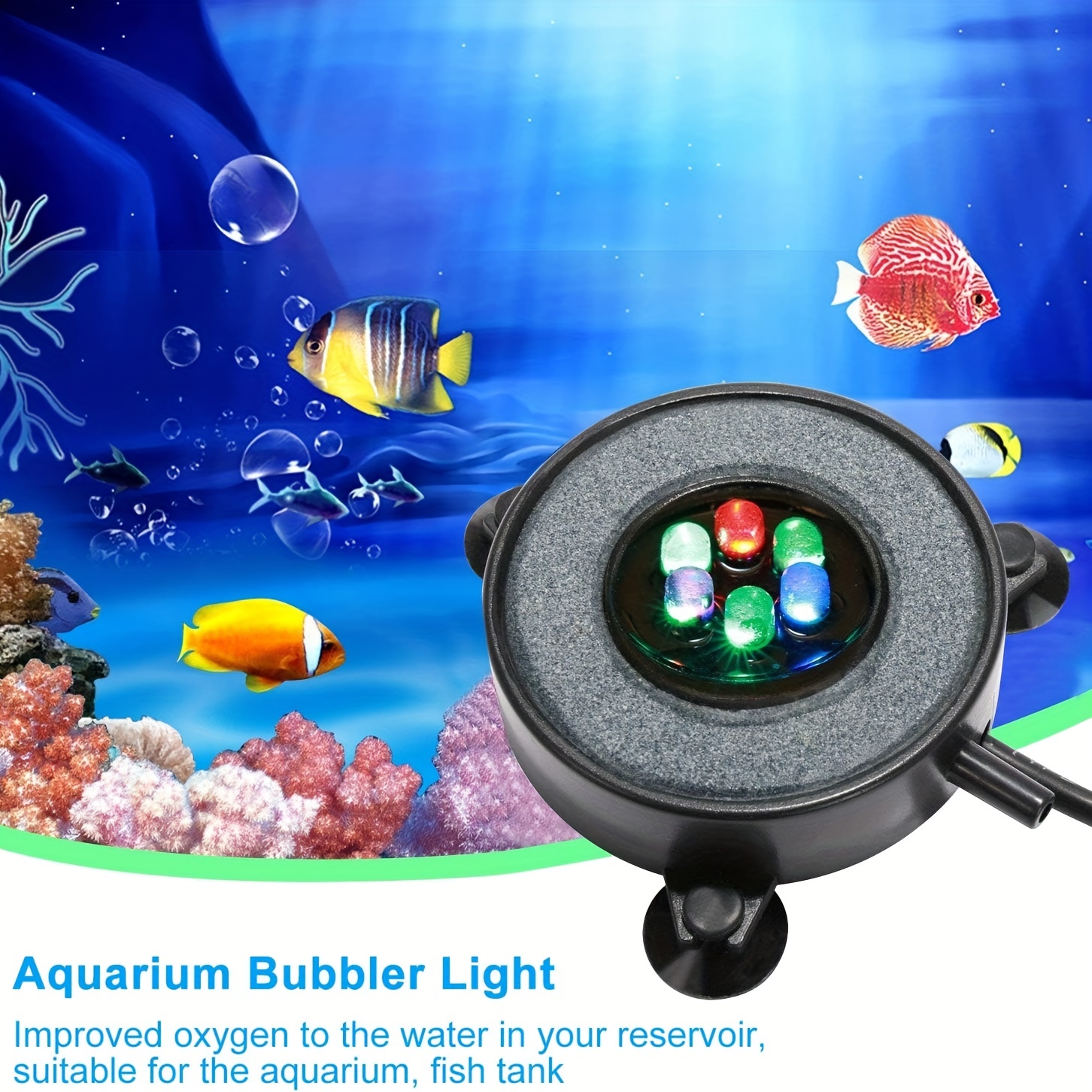 Luz LED para acuario con burbujeador de aire para pecera, difusor de piedra  de aire, lámpara de decoración con ventosa, iluminación de fondo colorida