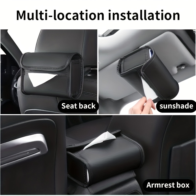 QHCP Boîte à mouchoirs pour accoudoir de voiture - Sac à mouchoirs pour  siège arrière - Pare-soleil - Boucle à suspendre - Sac en cuir -  Accessoires