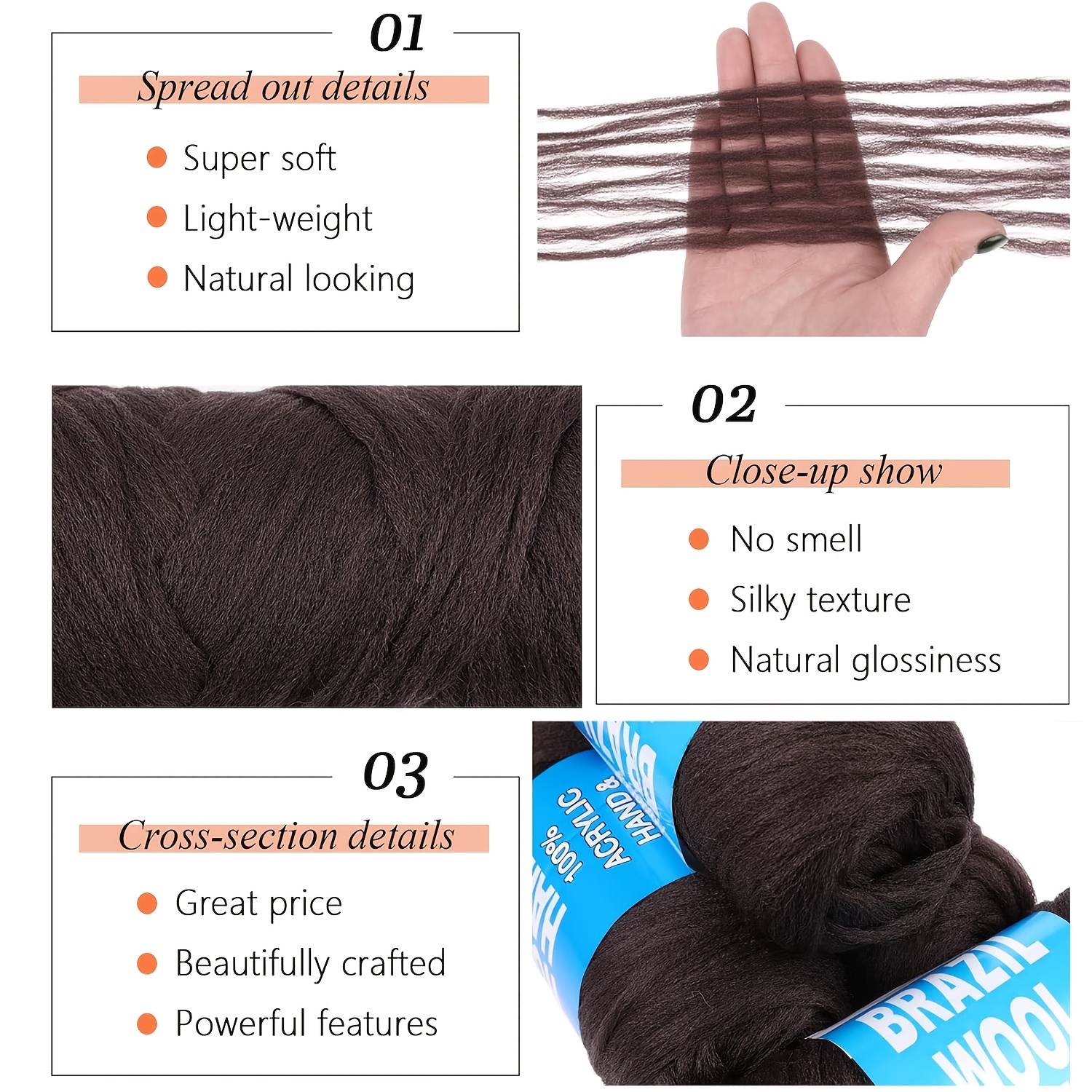  RuiYok 2Pcs Grey Brazilian Wool Hair For Braids Acrylic Hand  Knitting Yarn For Hair Braiding Hair Extension Crochet Braid Senegalese  Twisting Jumbo Braids Faux Locs