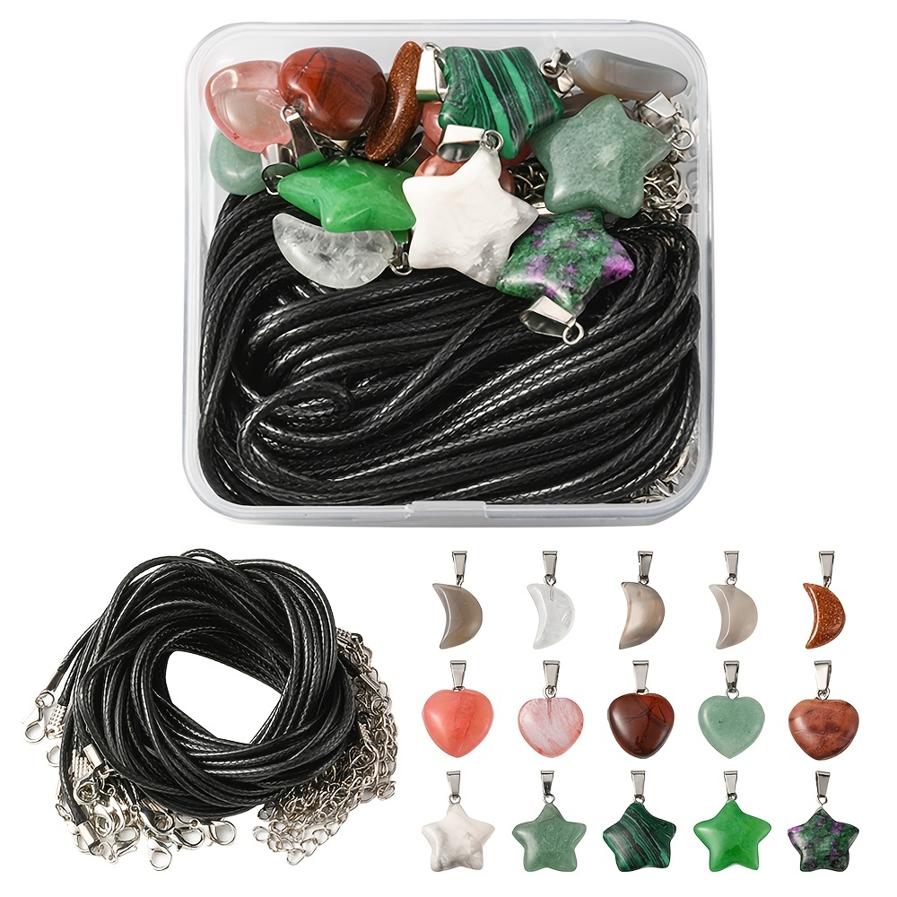 30pcs/box Diy Pendant Necklace Making Kit, Gemstone Star Moon Heart Pendants  With Platinum Tone Brass Findings & Waxed Cord Necklace Making, Random  Mixed Colors - Arts, Crafts & Sewing - Temu Austria