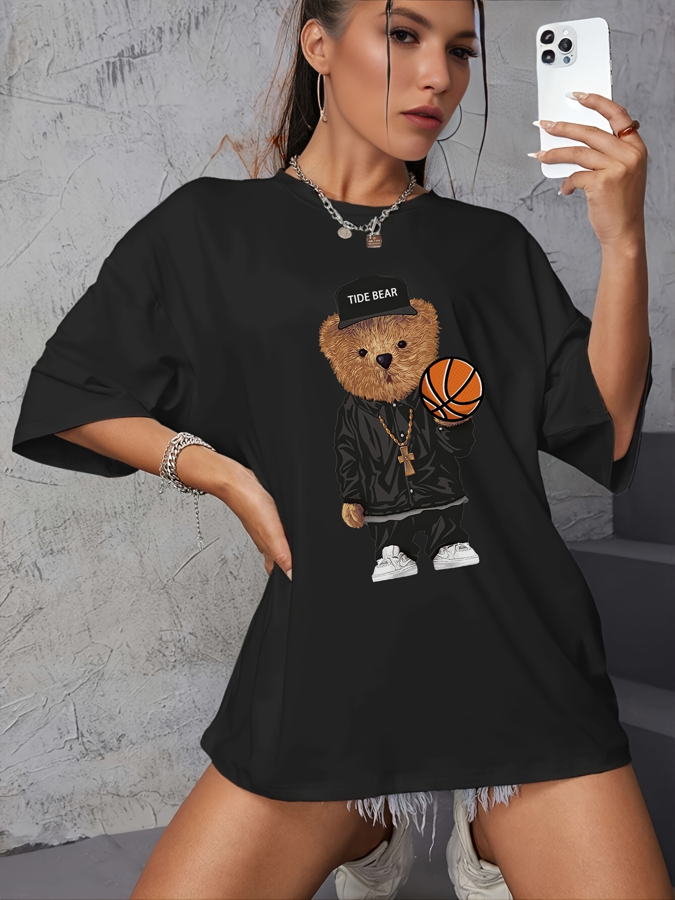  Linda camiseta de baloncesto de oso de peluche, Negro