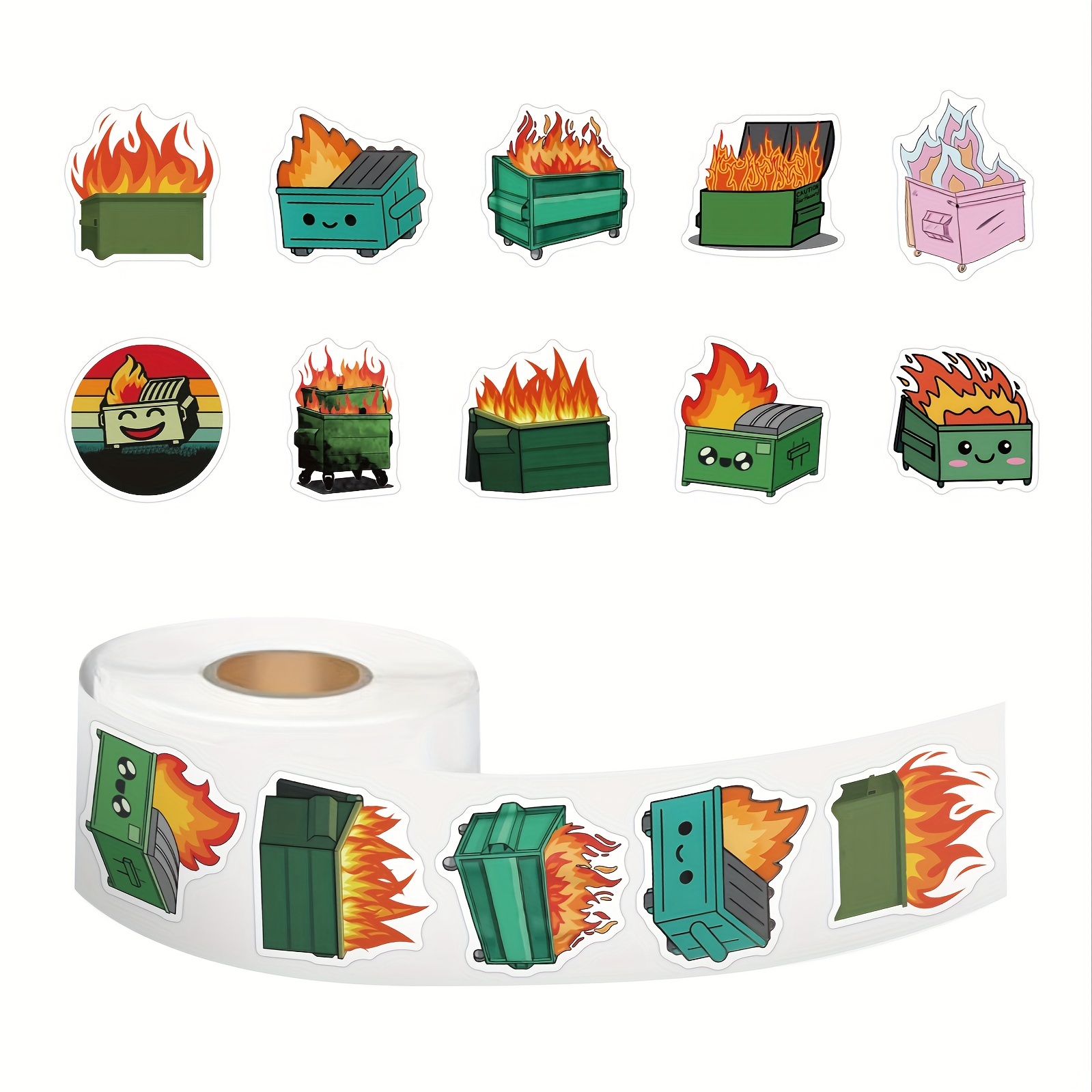 Dumpster Fire Stickers Roll Cute Kawaii - Temu New Zealand