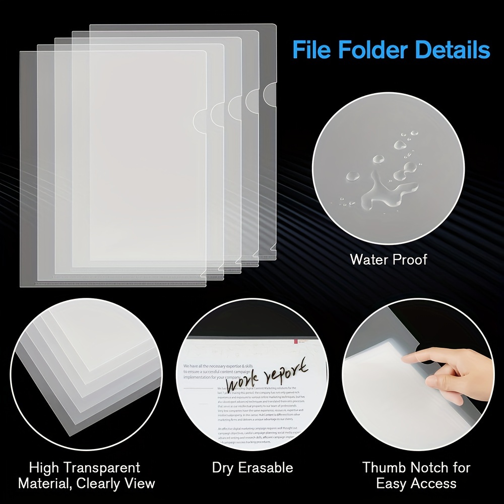 12pcs L Type Folders, A4 Plastic Clear Paper Document Jacket