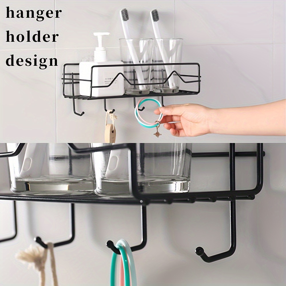Shower Caddy Bathroom Shelf, Basket with Hooks for Hanging Shampoo