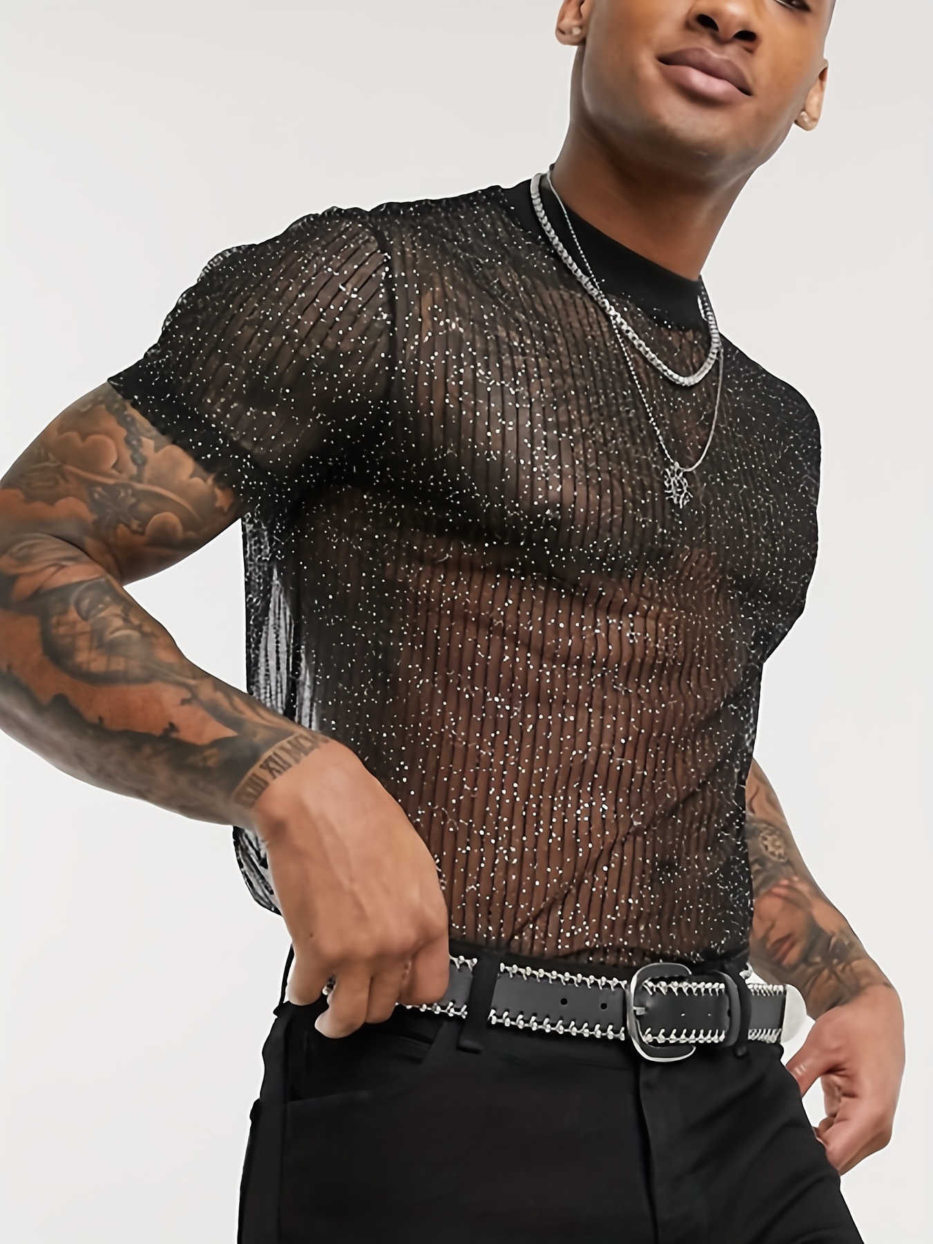 Camiseta Corta Malla Transparente Sexy Hombre Camisa - Temu