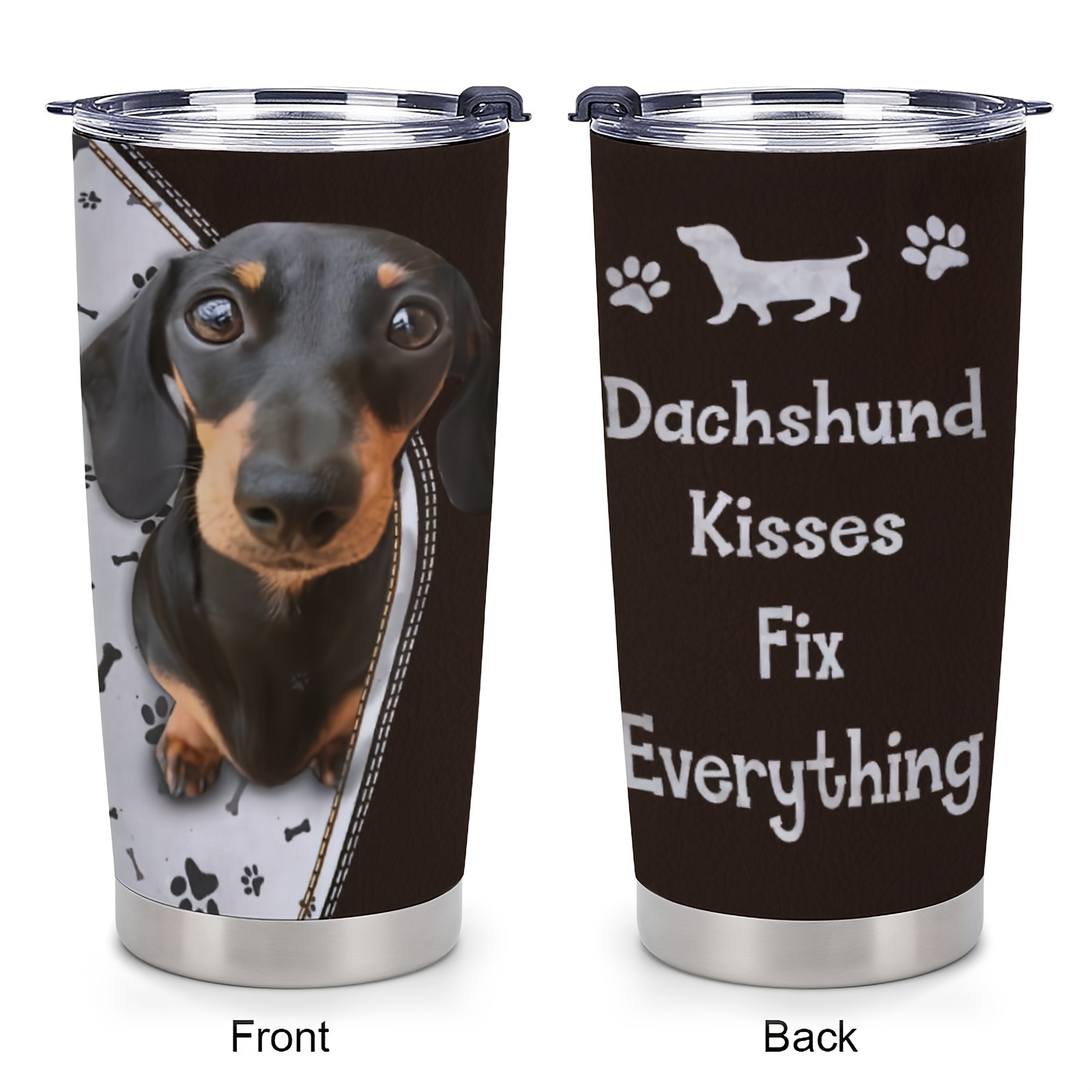 

1pc 20oz Cute Dachshund Pattern, Dog Lover Inspiration Motivation Cup, Double Wall Vacuum Sporty Insulated Travel Coffee Mug With Lid