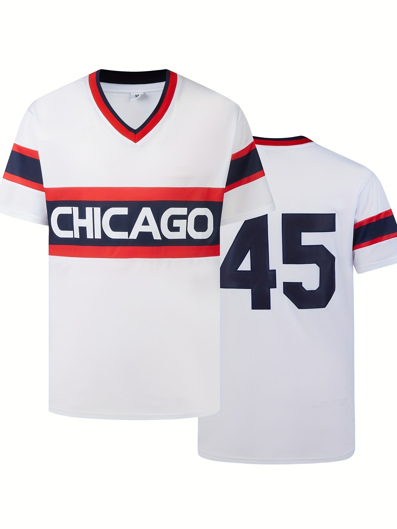 Men's Chicago #45 Embroidery Baseball Jersey, Classic Retro Design Short Sleeve Breathable Shirt for Training Competition,Temu