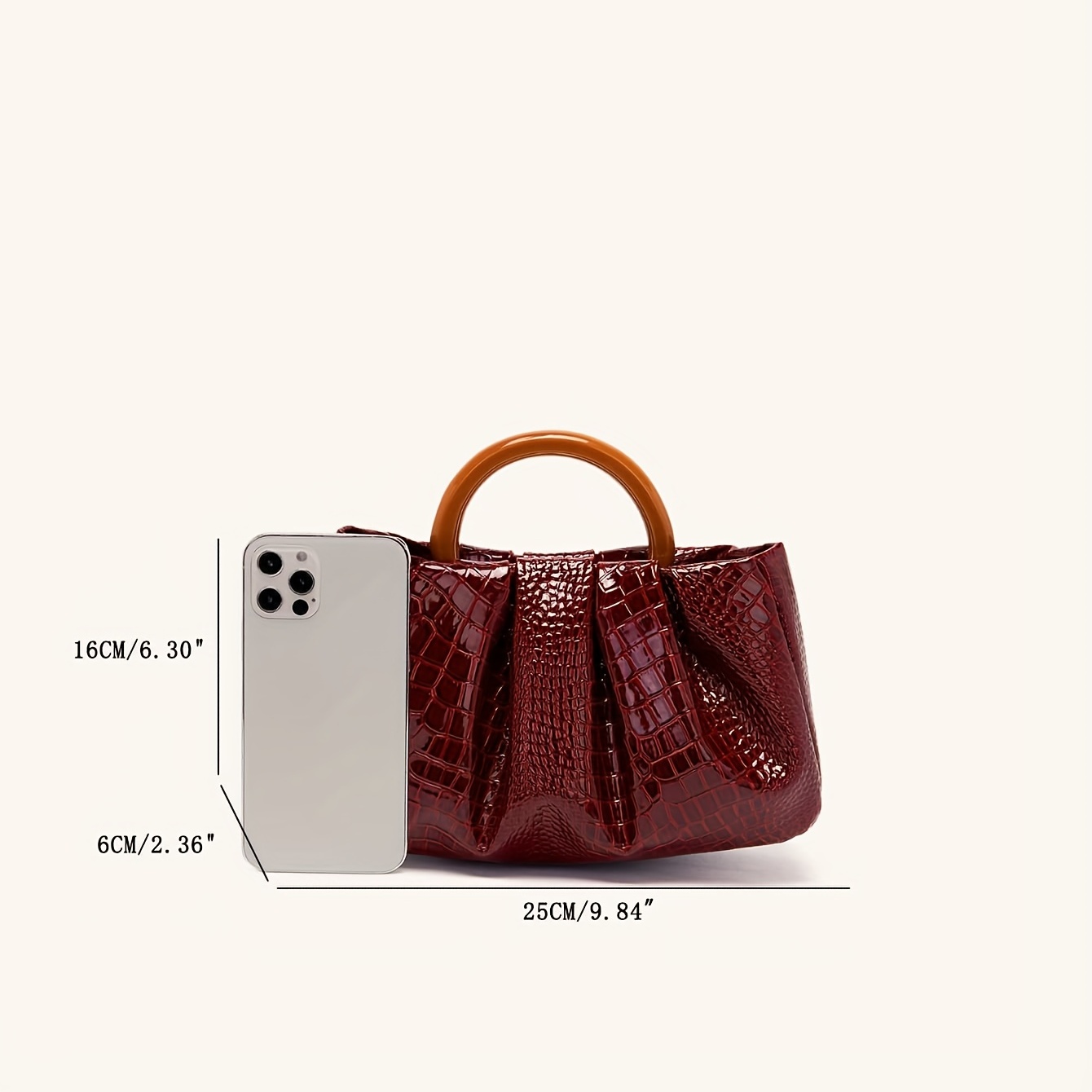 Burgundy Croc Embossed Genuine Leather Handbags