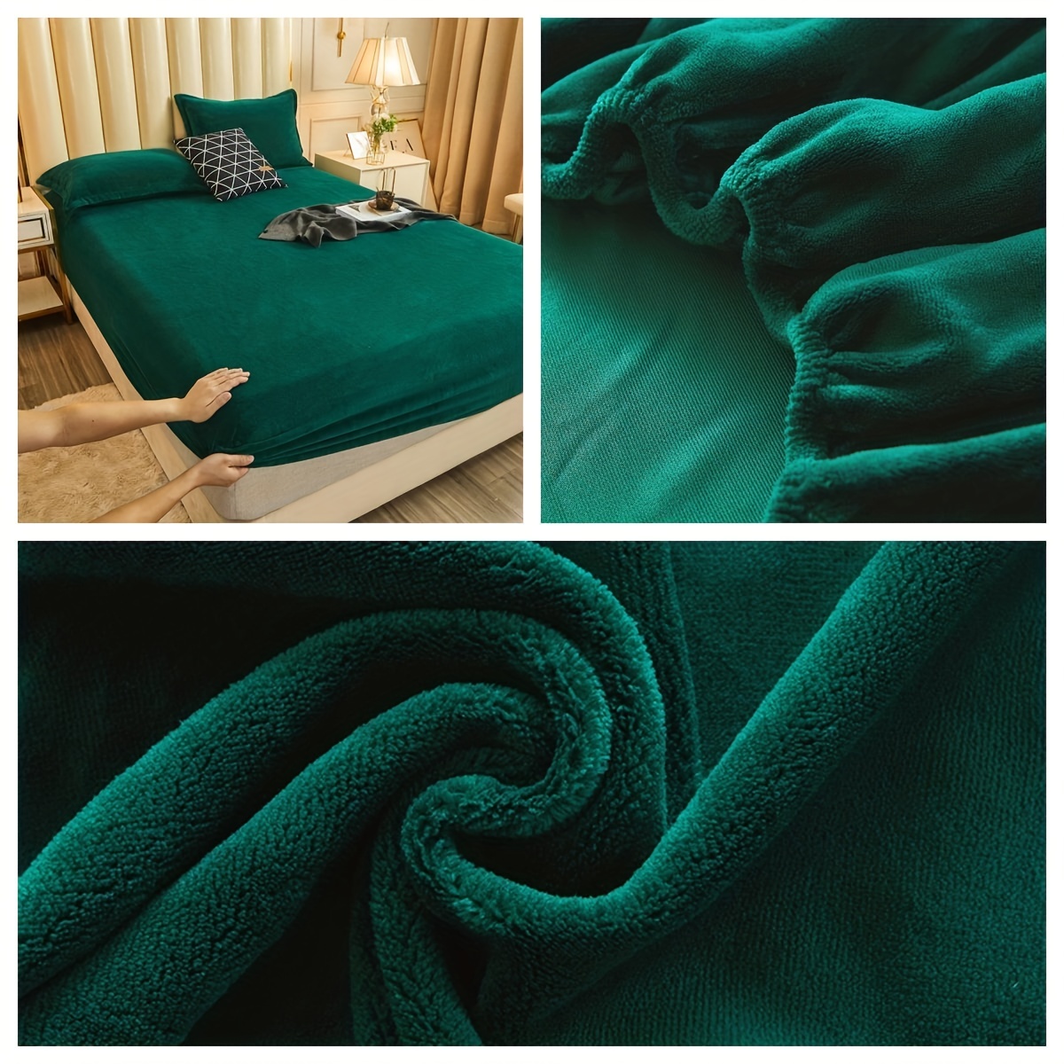 Green Solid Color Fitted Sheet Milk Velvet Fabric Bedding - Temu