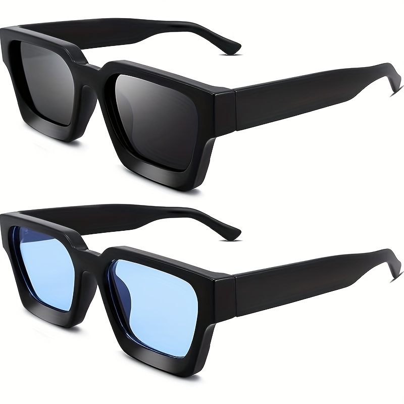 2pcs Men's Thick Rectangle Sunglasses, Vintage Square Chunky Glasses, UV400 Protection