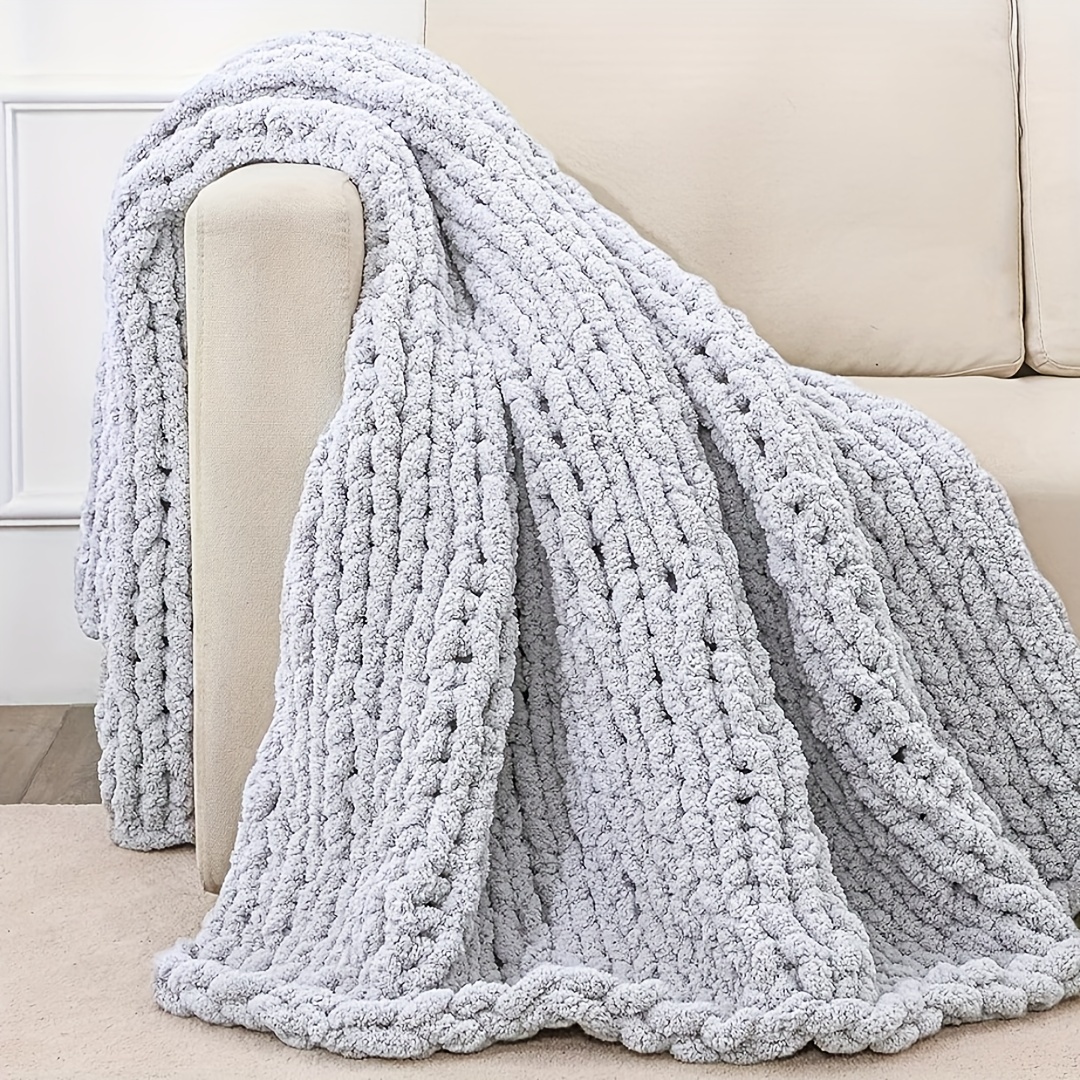 Chunky Knit Chenille Yarn for Hand Knitting Blankets, Super Soft Big Jumbo  Blanket Yarn (Mixed Grey)
