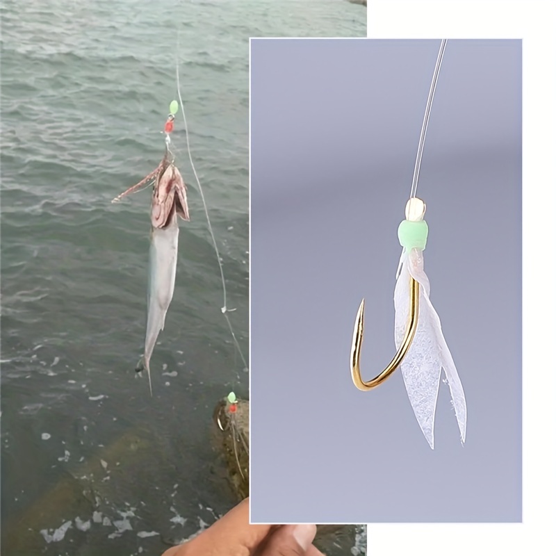 Hi Lo Sabiki Rig Fishing 6\0 Hook W\ Flasher 40lb Mono Glow Bead Fluke Sea  Bass, Sabiki Rig Freshwater