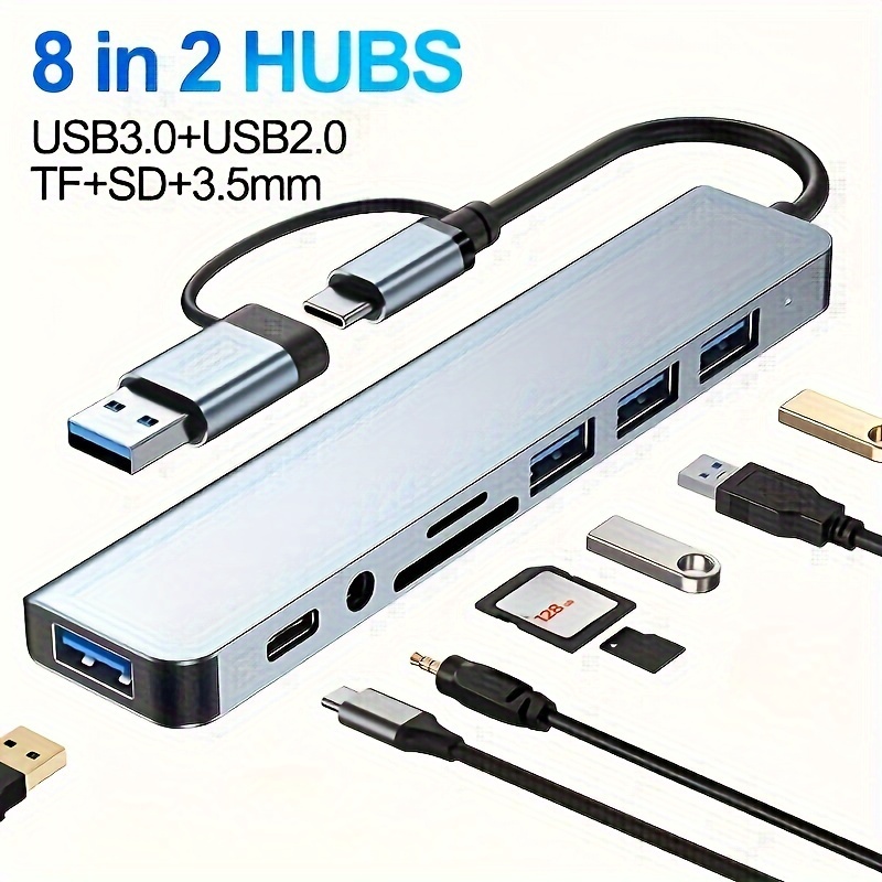 Hub USB de 4 puertos, adaptador multipuerto con puerto USB 3.0 de alta  velocidad, puerto USB 2.0 y lector de tarjetas TF, concentrador USB  portátil