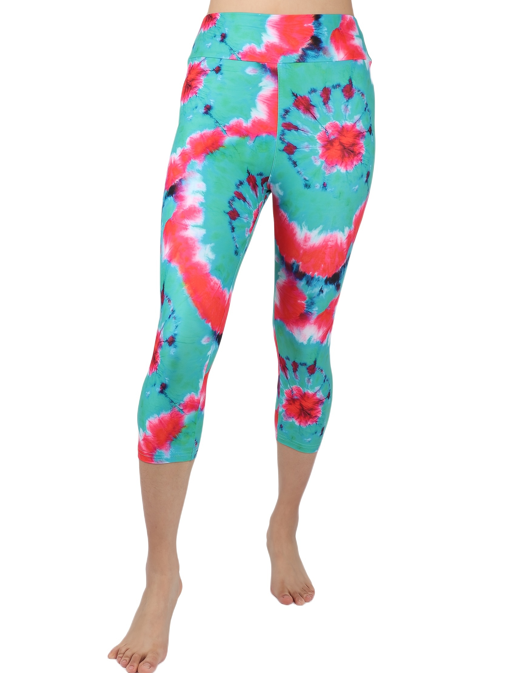 Tie Dye Capri Leggings Casual High Waist Slim High Stretch - Temu Australia