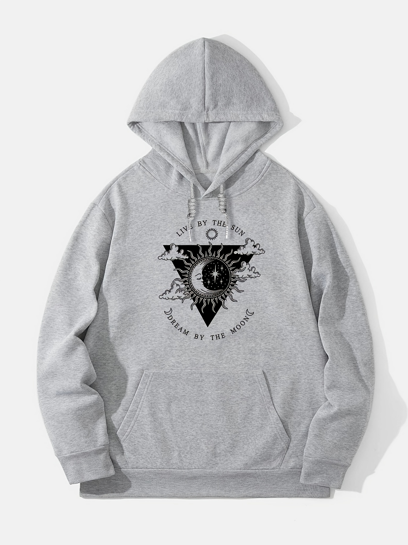 Men Sun & Moon Print Kangaroo Pocket Drawstring Hoodie