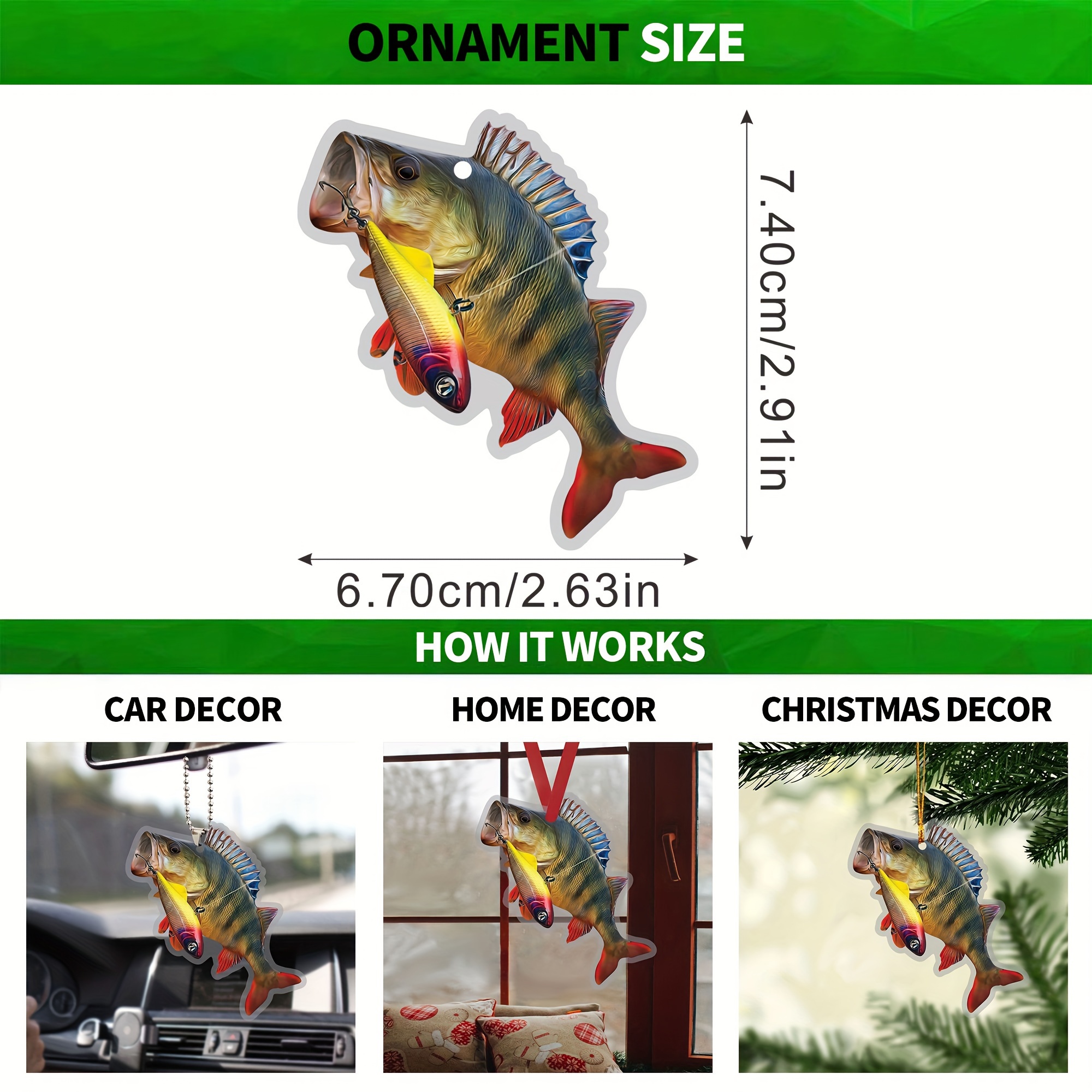 Christmas Ornament 2d Flat Fisherman Fishing Lover Big Bass - Temu