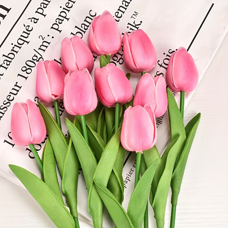 Artificial Tulip Flowers with Real Touch Feel - Pack of 10 Stems