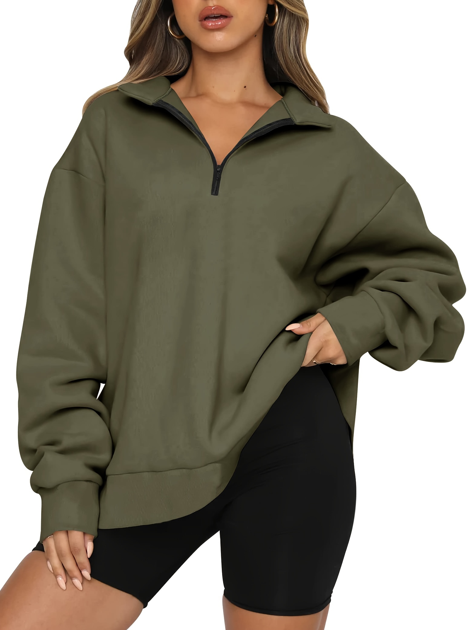 Women's Oversized Half Zip Pullover Long Sleeve Sweatshirt - Temu 