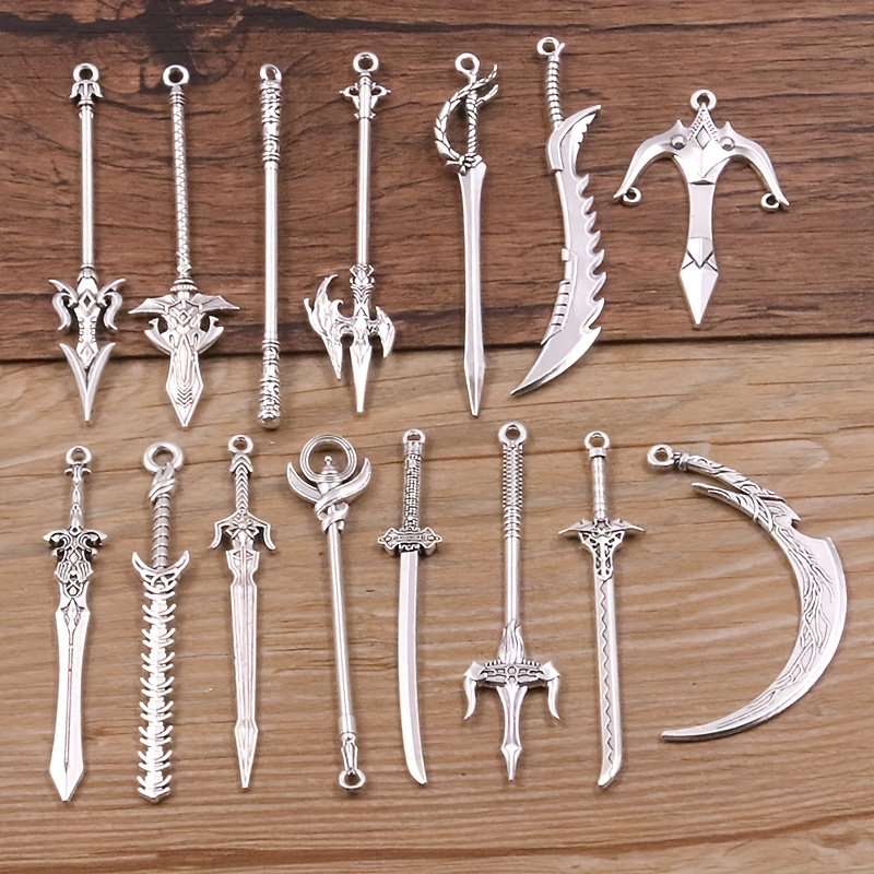 15PC Mixed Alloy Antique Knight Sword Gun Bow Charms for Jewelry Making