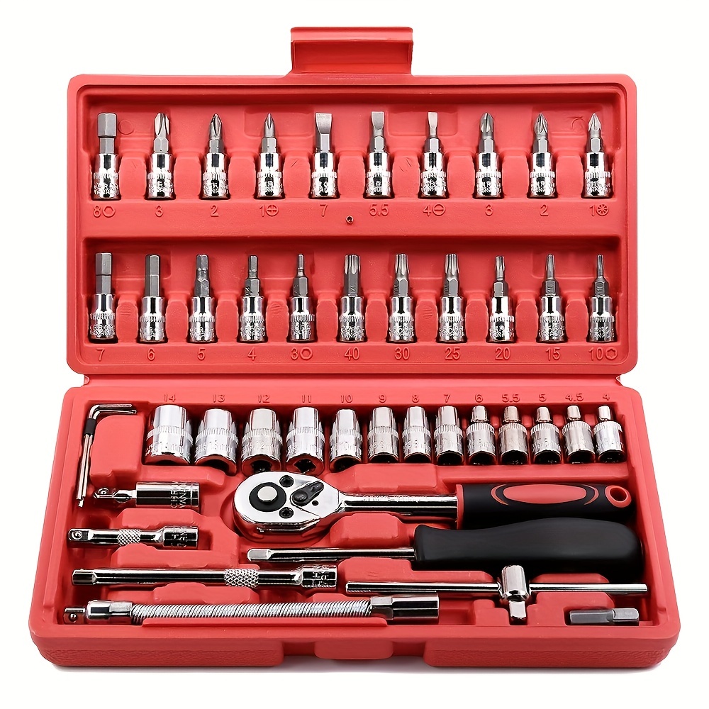 46 pcs ratchet socket set 1 4 inch drive metic socket driver bits set socket set with quick release ratchet wrench for vehicle maintenance and repair air conditioning ceiling light window installation and disassembly details 5
