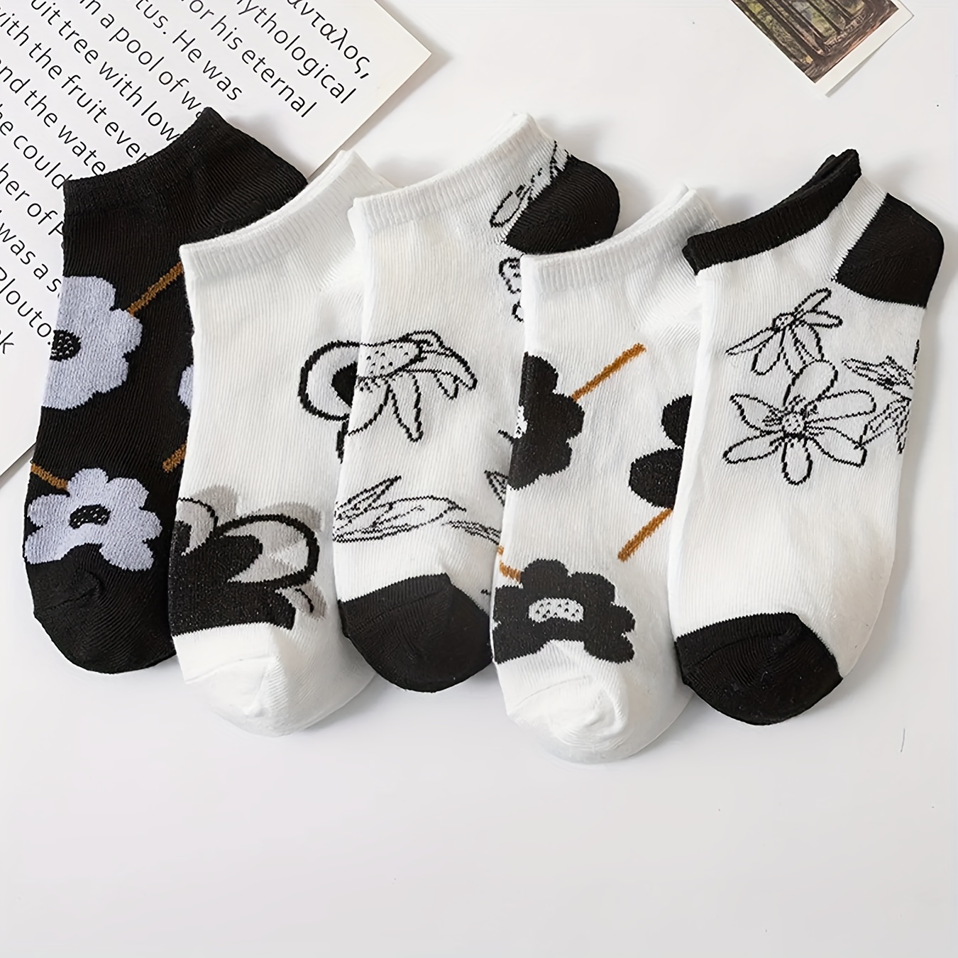 5 Pares Calcetines Rayas En Blanco Negro Calcetines Casuales - Temu