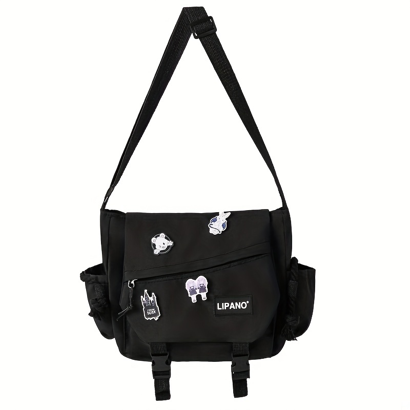 Kawaii Nylon Crossbody Bag, Clear Pocket Front Shoulder Bag, Student Flap Messenger  Bag - Temu