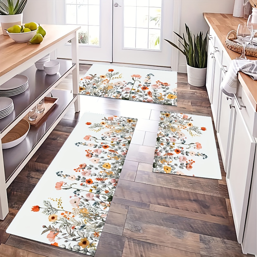 Floral Soft Kitchen Rug, Cushioned Anti-fatigue Kitchen Rug, Spring Flowers  Waterproof Non-slip Kitchen Mats And Rugs, Runner Rug, Bedside Rug, Super  Absorbent Machine Washable Carpet Set For Kitchen, Home, Office, Sink,  Laundry 