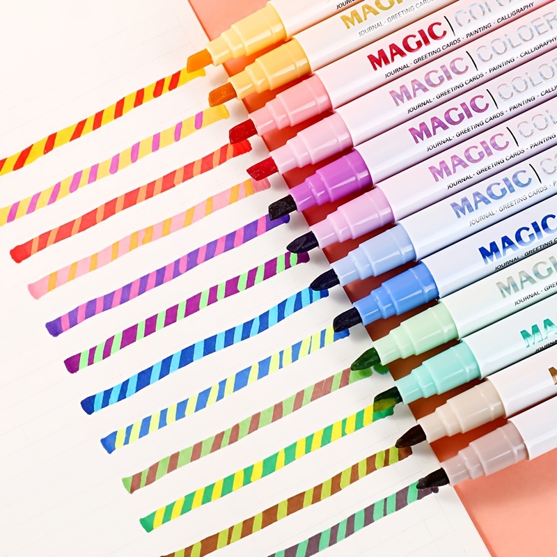 feifuns Rotuladores mágicos, 12 marcadores que cambian de color,  resaltadores de colores surtidos para diario, dibujos animados,  manualidades, toma de