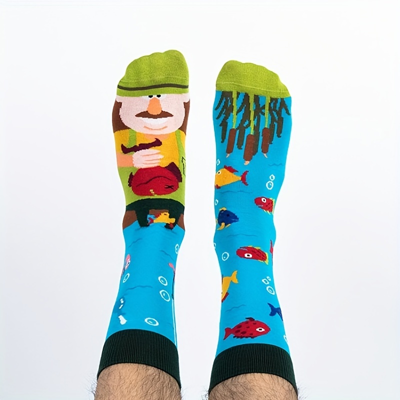 1pcs men's socks cartoon asymmetrical hosiery outdoor sports stockings Pair  cotton socks creative men's and women's socks - AliExpress